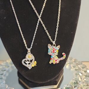 Necklaces - Sunflower W/bee & adorable Vibrant Stone Kitty Cat. NWOT